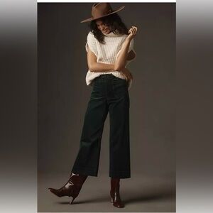 The Colette Crop Wide-Leg Corduroy Pants by Maeve, Green Motif size 32